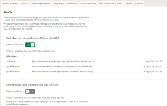 New look security settings page