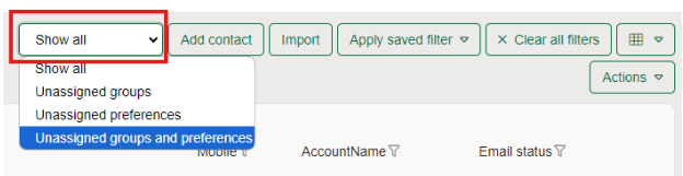Unassigned groups and preferences contact option