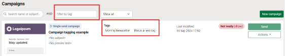 Campaigns list page and finding your tags