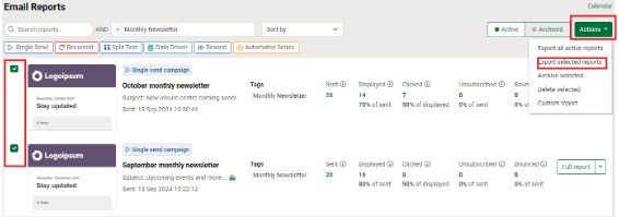 Exporting reports by tag