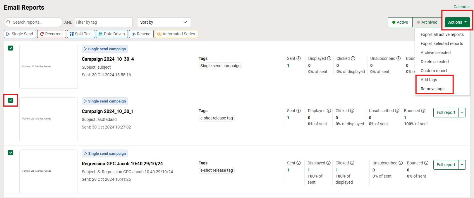 Applying and removing tags