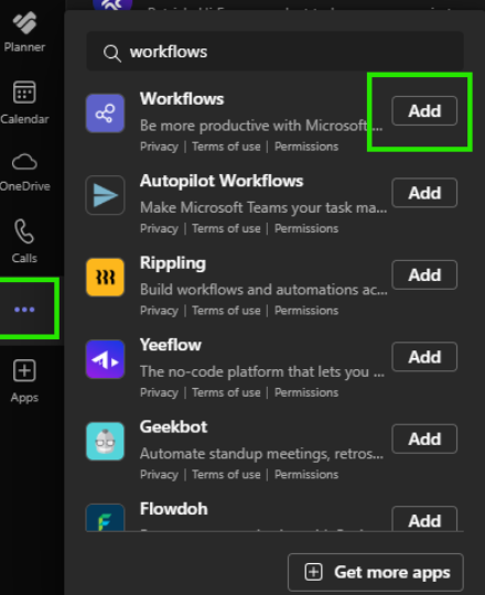 Adding the Workflows app to your Teams