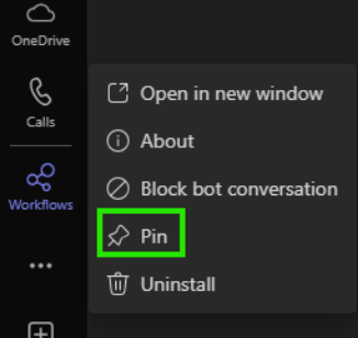 Pinning the Workflows app