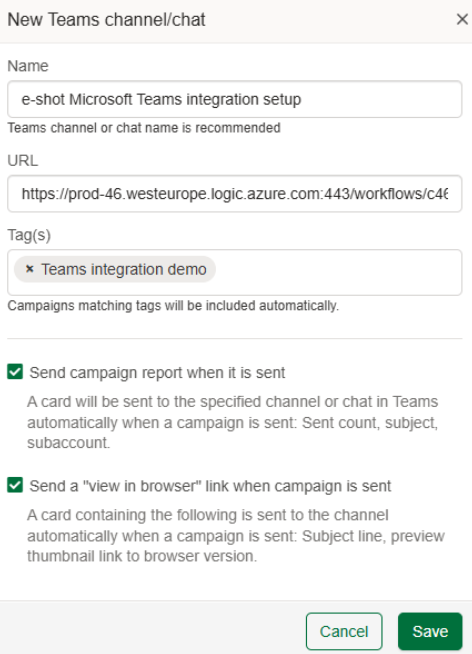 Your channel settings in e-shot