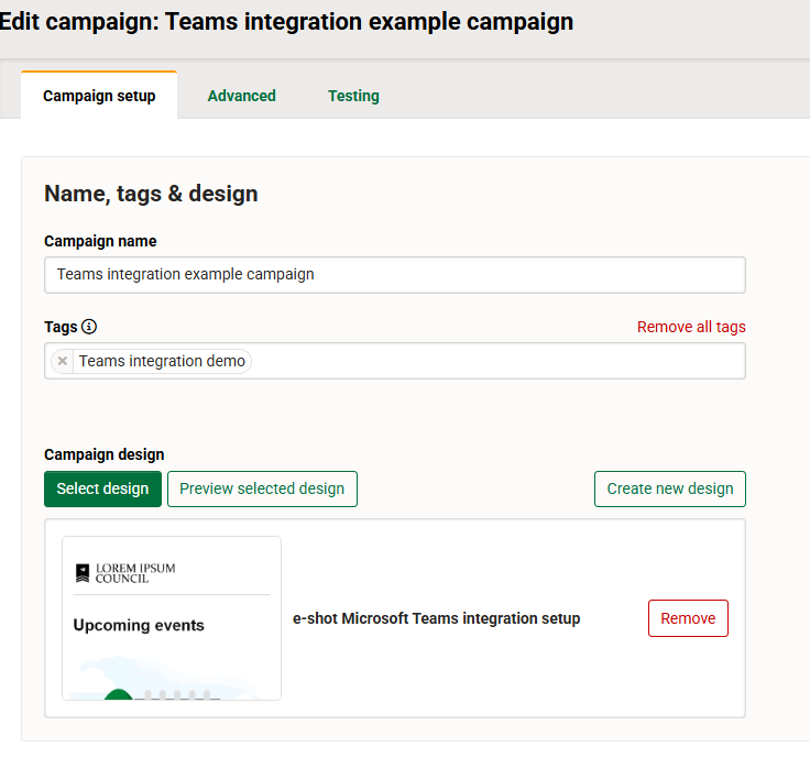 Setting up an e-shot campaign with your tag