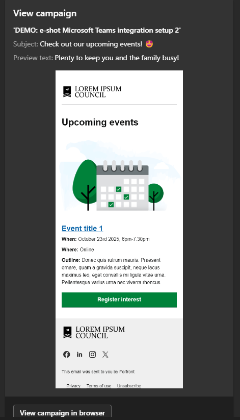Viewing the email design in Teams channel