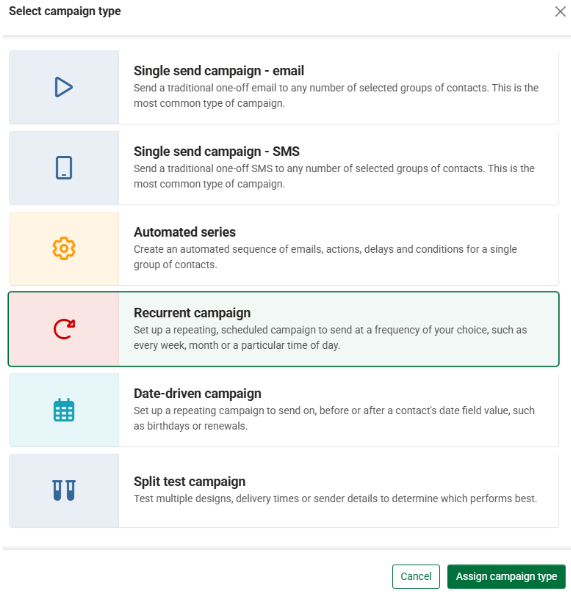 Selecting your campaign type
