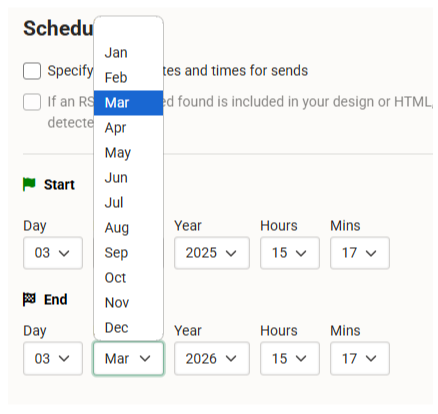 Choosing a start and end date 