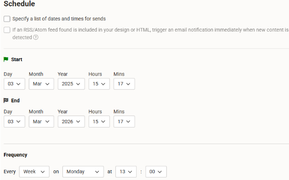 Example schedule setup