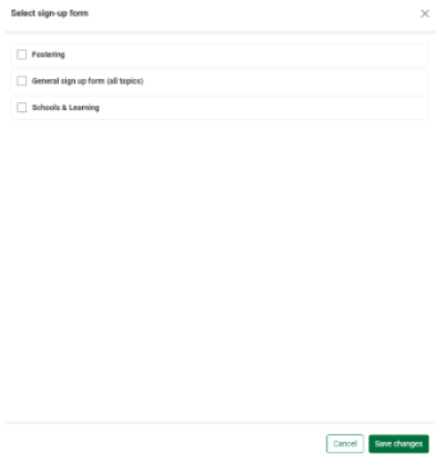 Selecting a sign up form filter