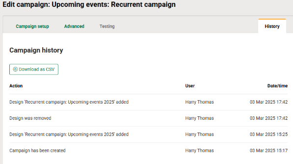 Campaign audit log example