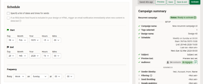 New recurrent campaigns UI screenshot