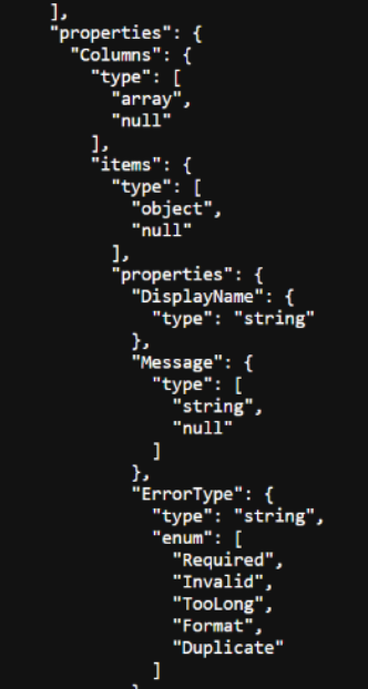 example JSON code format