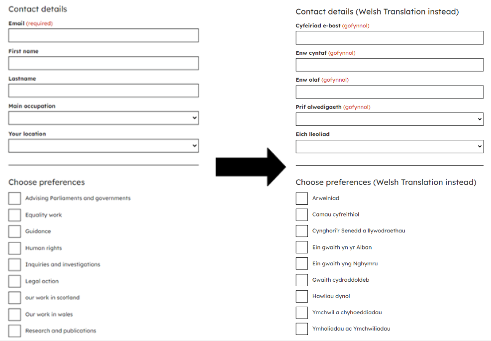 Welsh sign up form example