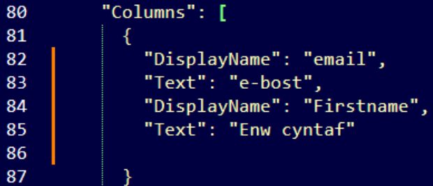 Updated field names in code