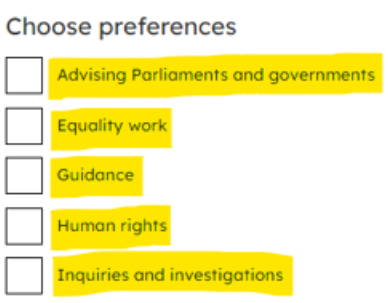 Preferences on an e-shot form