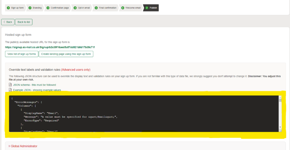 Uploading your JSON code to e-shot