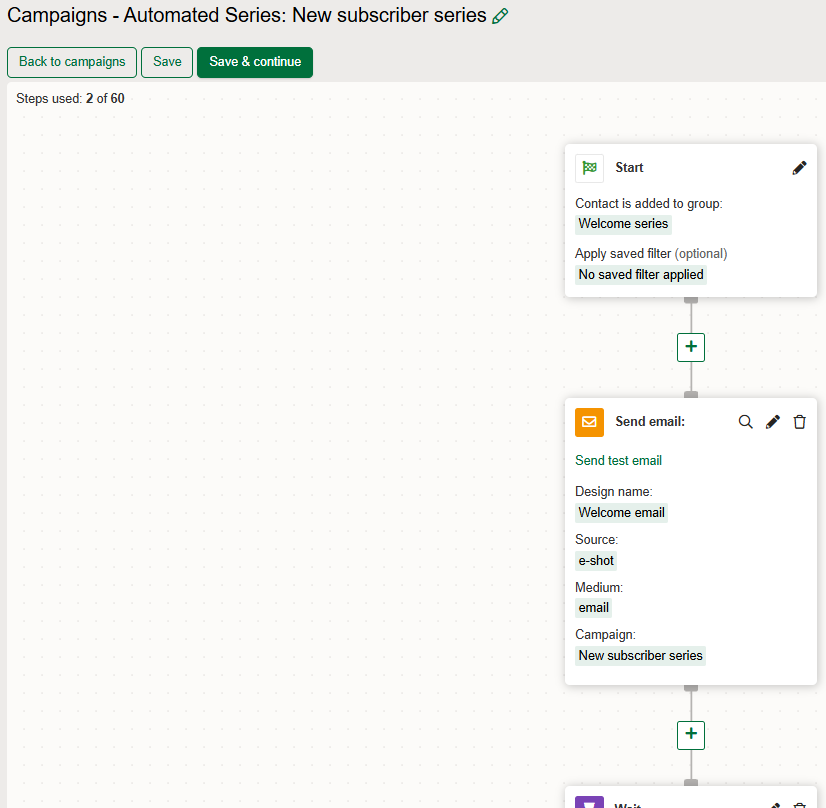 New Auto Series campaigns UI screenshot