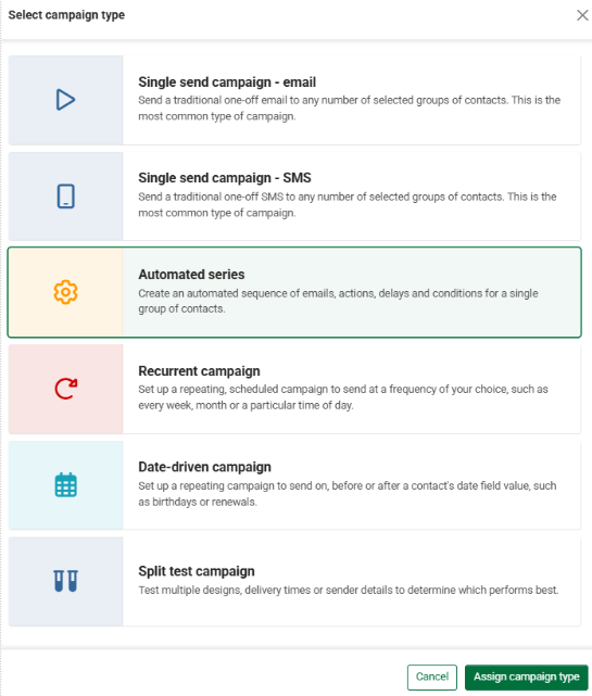 Assigning a campaign type