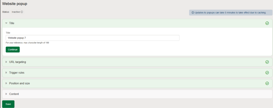 popups creation page