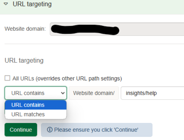 URL targeting setup