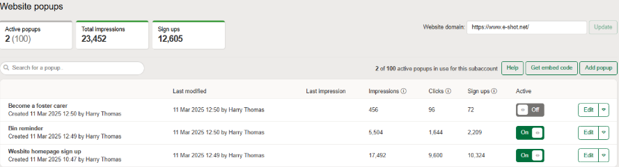 managing website popups