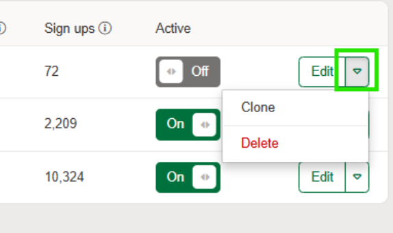 Cloning or deleting a popup
