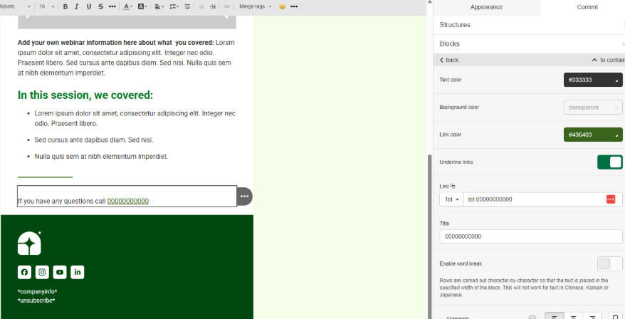 Amending your link in the editor