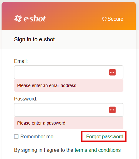 forgotten password email prompt