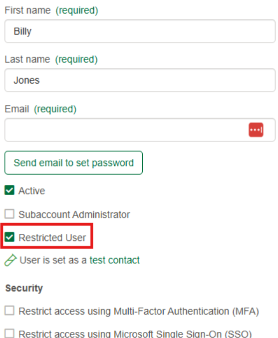 Restricted user tick box