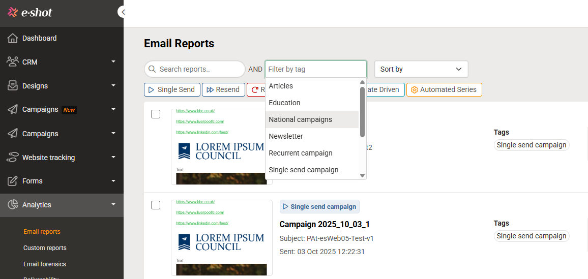 filter campaigns by tag