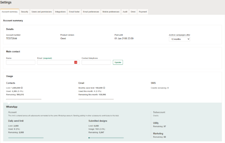 Account summary page