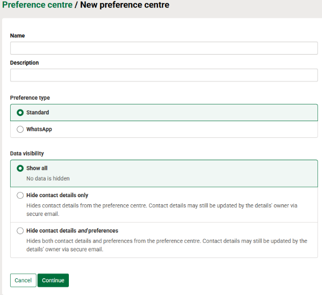 New preference centre page