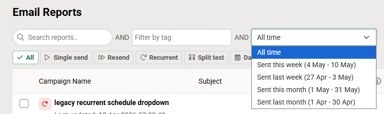 Send time filter