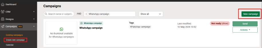 Campaigns list page > create new campaign