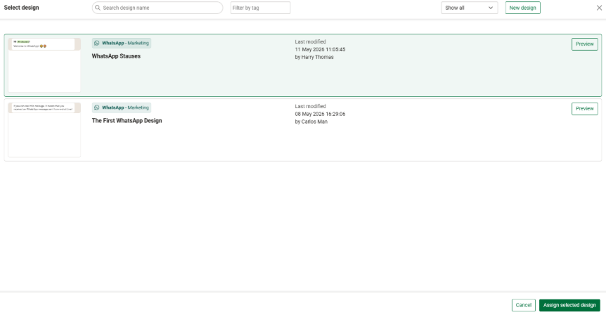 Selecting your whatsapp design
