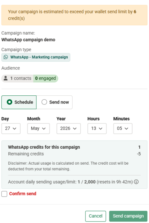 Sending from within the campaign