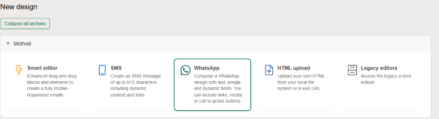 Selecting whatsapp design type