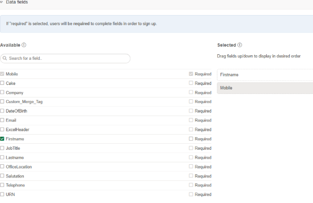 Form fields selection