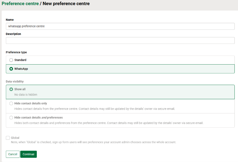 Choosing a whatsapp preference centre