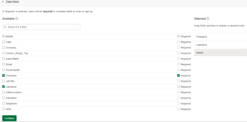 Preference centre data fields