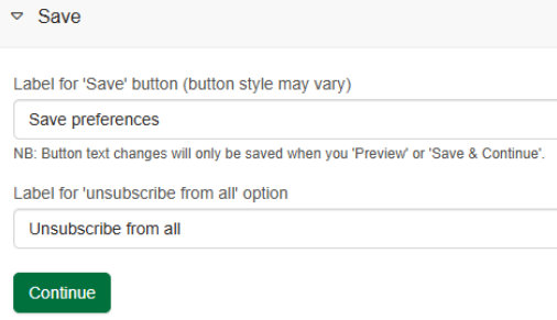 Button and unsubscribe text
