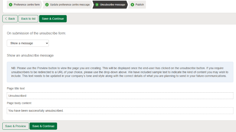 Unsubscribe message