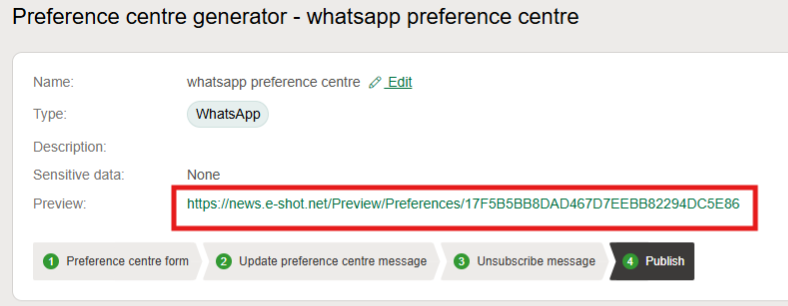 Preference centre preview link