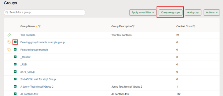 Comparing groups button