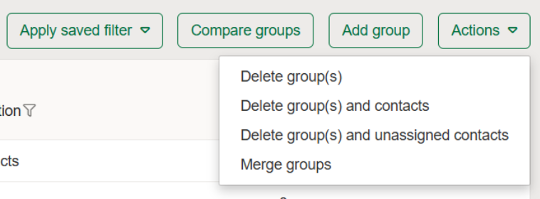 Groups actions dropdown