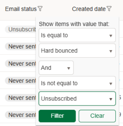 Contact status filters