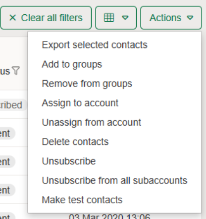 Actions dropdown