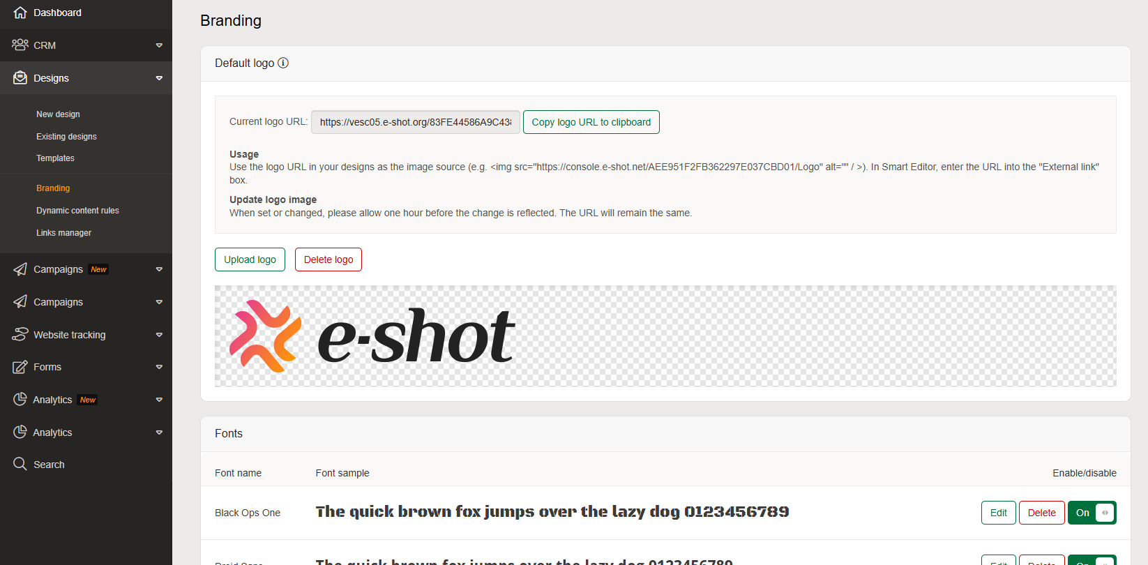 The branding page