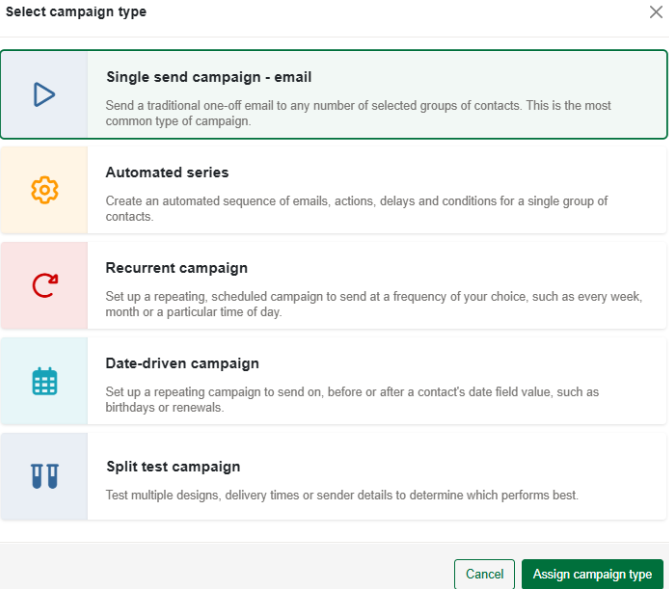 Campaign creation modal